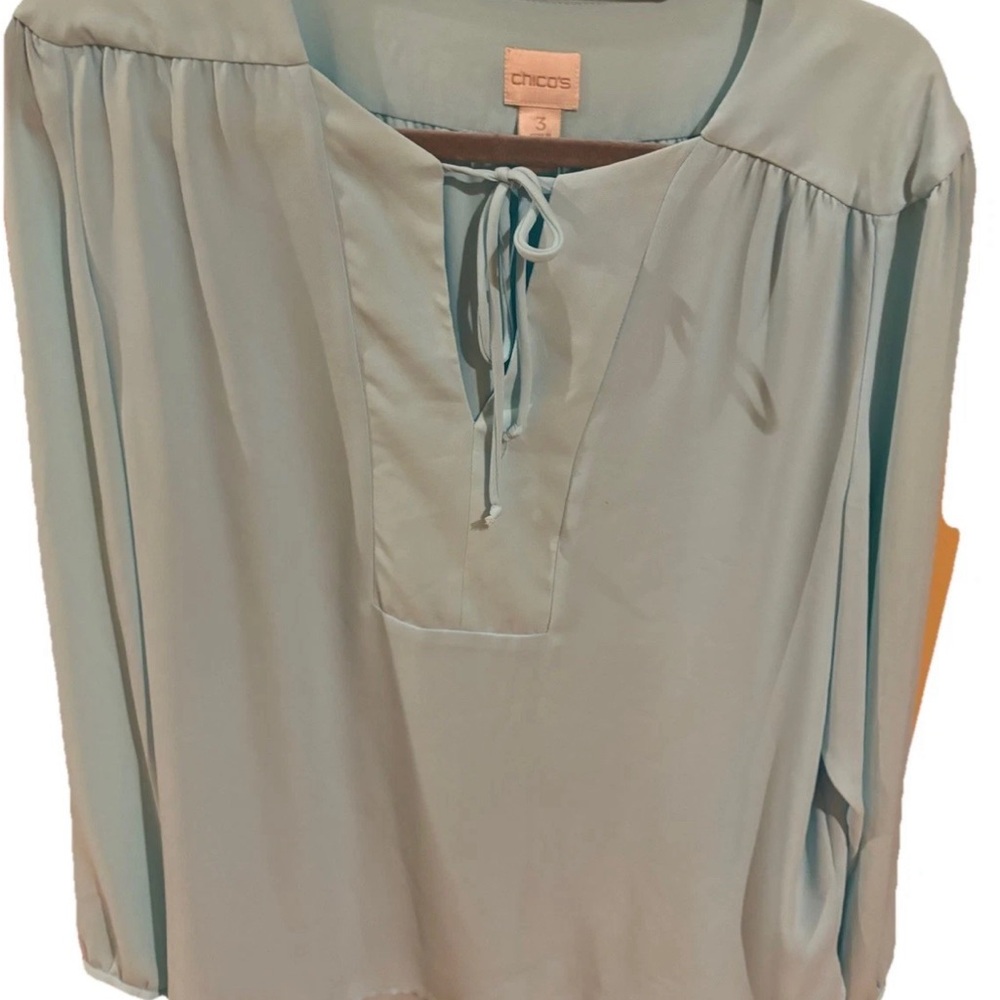 Chico's Light Blue Relaxed Tie Front Blouse